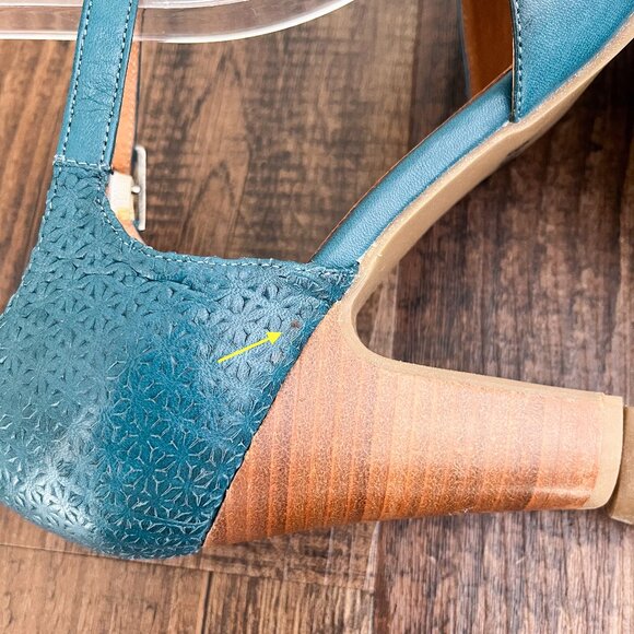 Miz Mooz Jay Mary Jane Pump Heel Embossed Leather Retro Size 9.5 EU 40.5 in Teal - Picture 8 of 16